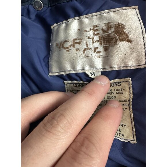 Vintage 80s North Face Blue Puffer Down Parka Jacket Brown Label‎ Size Medium - Picture 6 of 11